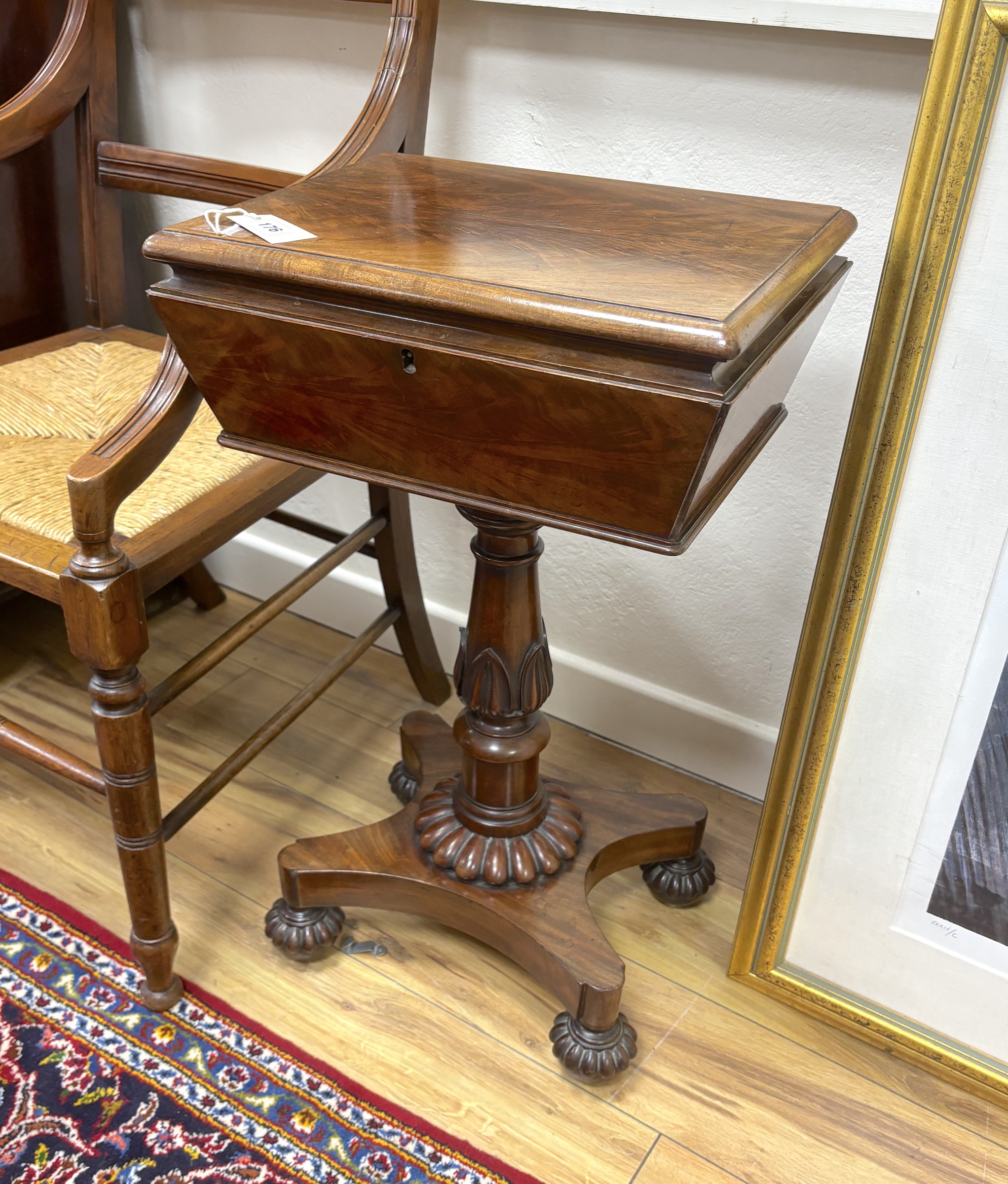 A mid 19th century mahogany teapoy, width 43cm, depth 33cm, height 72cm